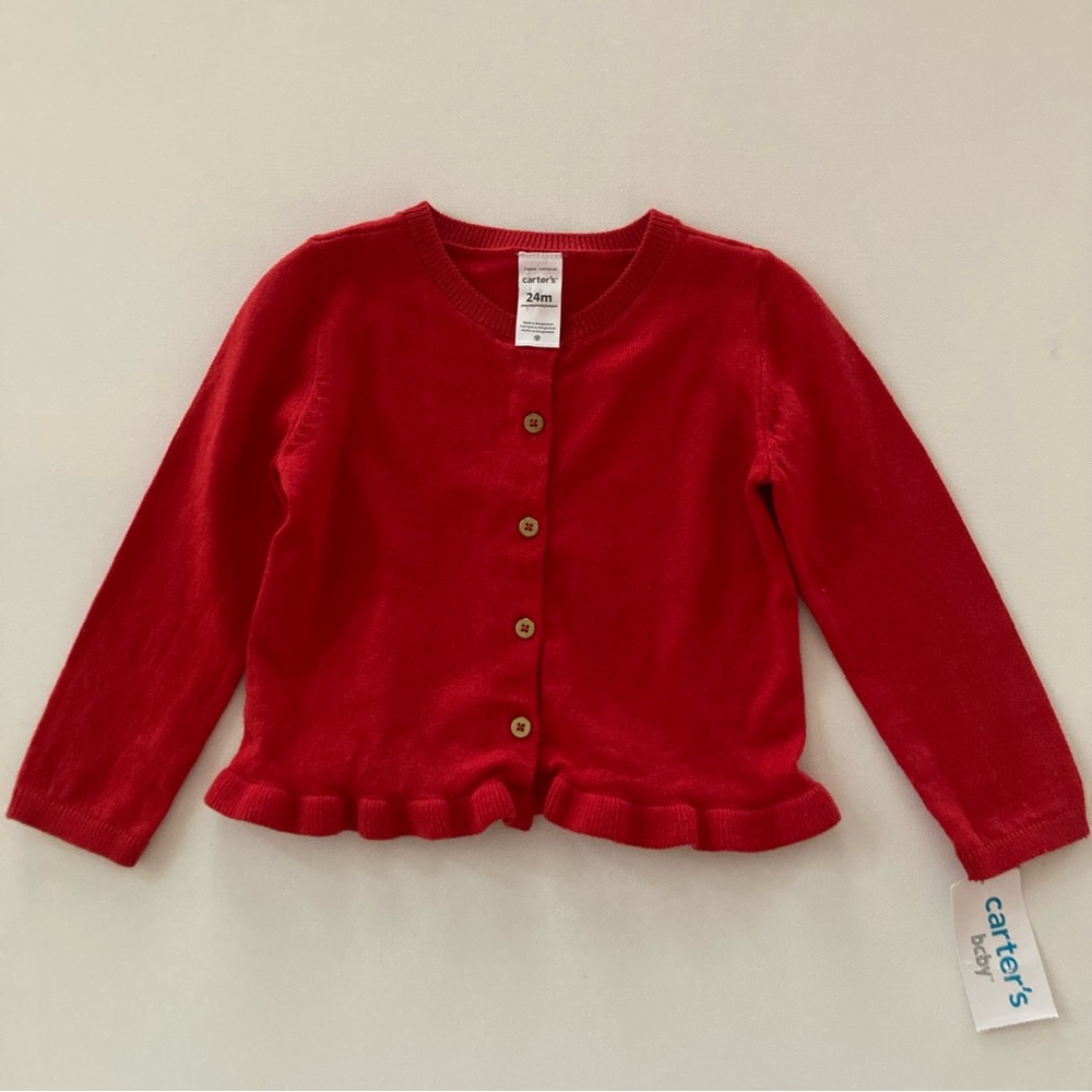 Carter’s Baby Girl 24 Months Red Sweater Cardigan NWT
